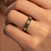 эксклюзивное кольцо из желтого золота с черными бриллиантами и рубином 931820б фото дворец обручальных колец фото 4