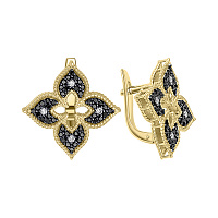 серьги из желтого золота с черными и белыми бриллиантами 932753-2чб фото дворец обручальных колец фото 2