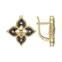 серьги из желтого золота с черными и белыми бриллиантами 932753-2чб фото дворец обручальных колец фото 1