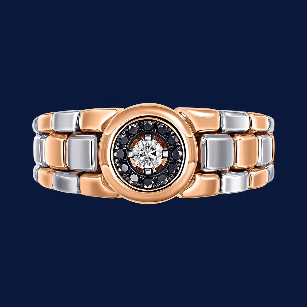эксклюзивное кольцо из красного и белого золота с черными и белым бриллиантами 911924чб фото дворец обручальных колец фото 2