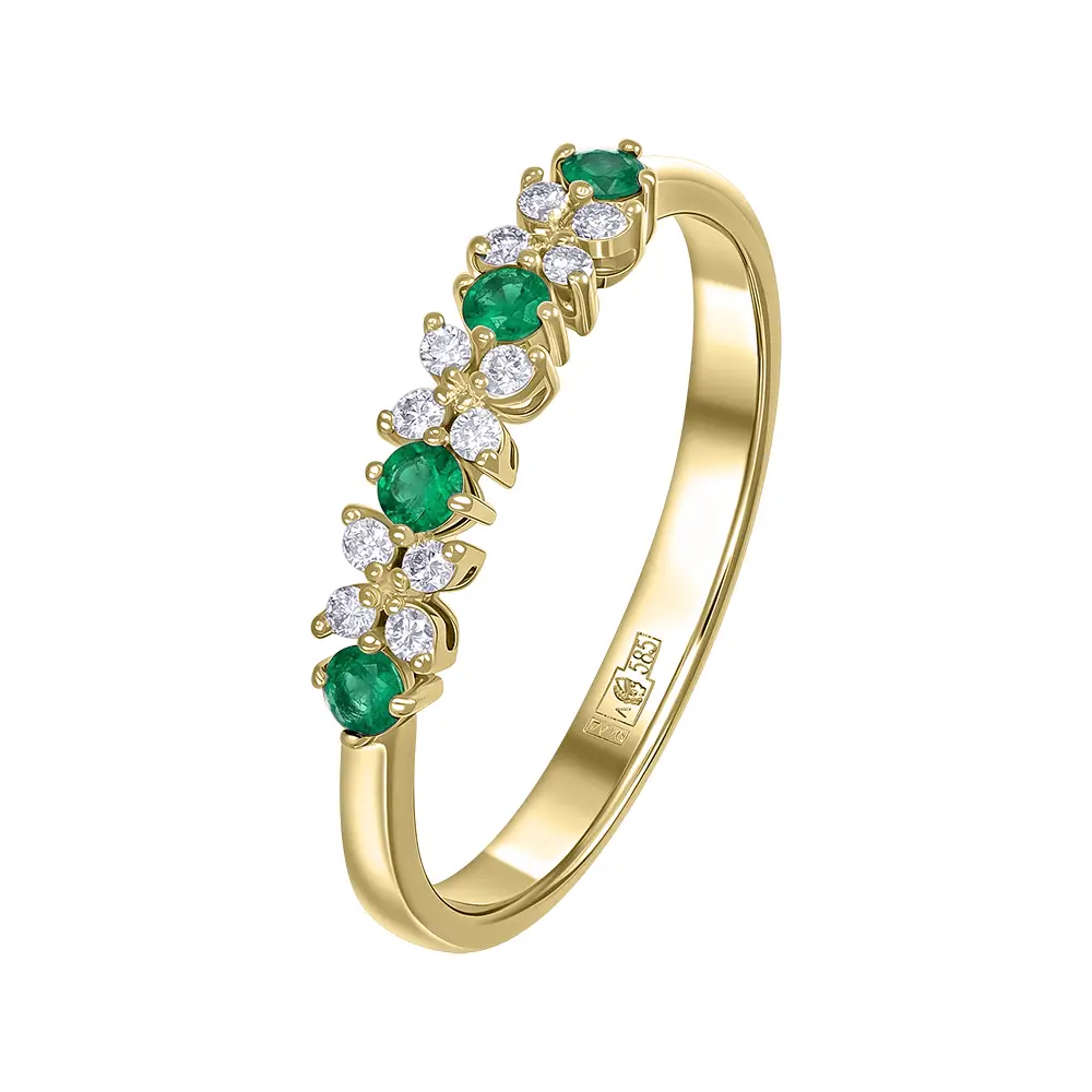 кольцо из желтого золота с изумрудами и бриллиантами 931929и фото дворец обручальных колец фото 1