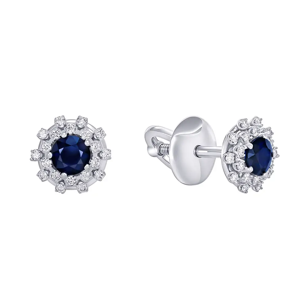 серьги из белого золота с бриллиантами и сапфирами 922700-3с фото дворец обручальных колец фото 1