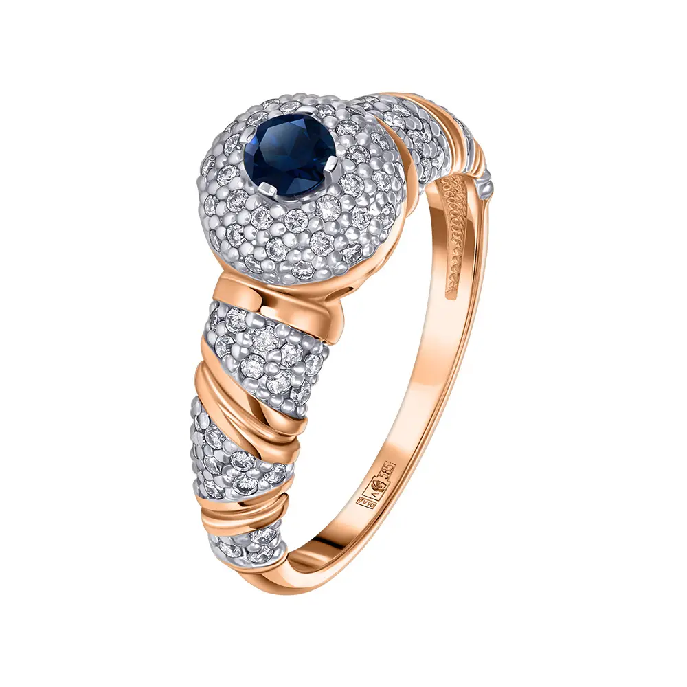 кольцо из красного золота с сапфиром и бриллиантами 911173с фото дворец обручальных колец фото 1