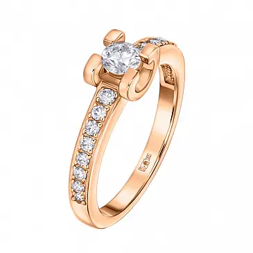 Помолвочное кольцо из красного золота с бриллиантами 911381Б