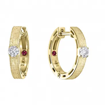 Серьги-конго из желтого золота с бриллиантами и рубинами 9321006Б